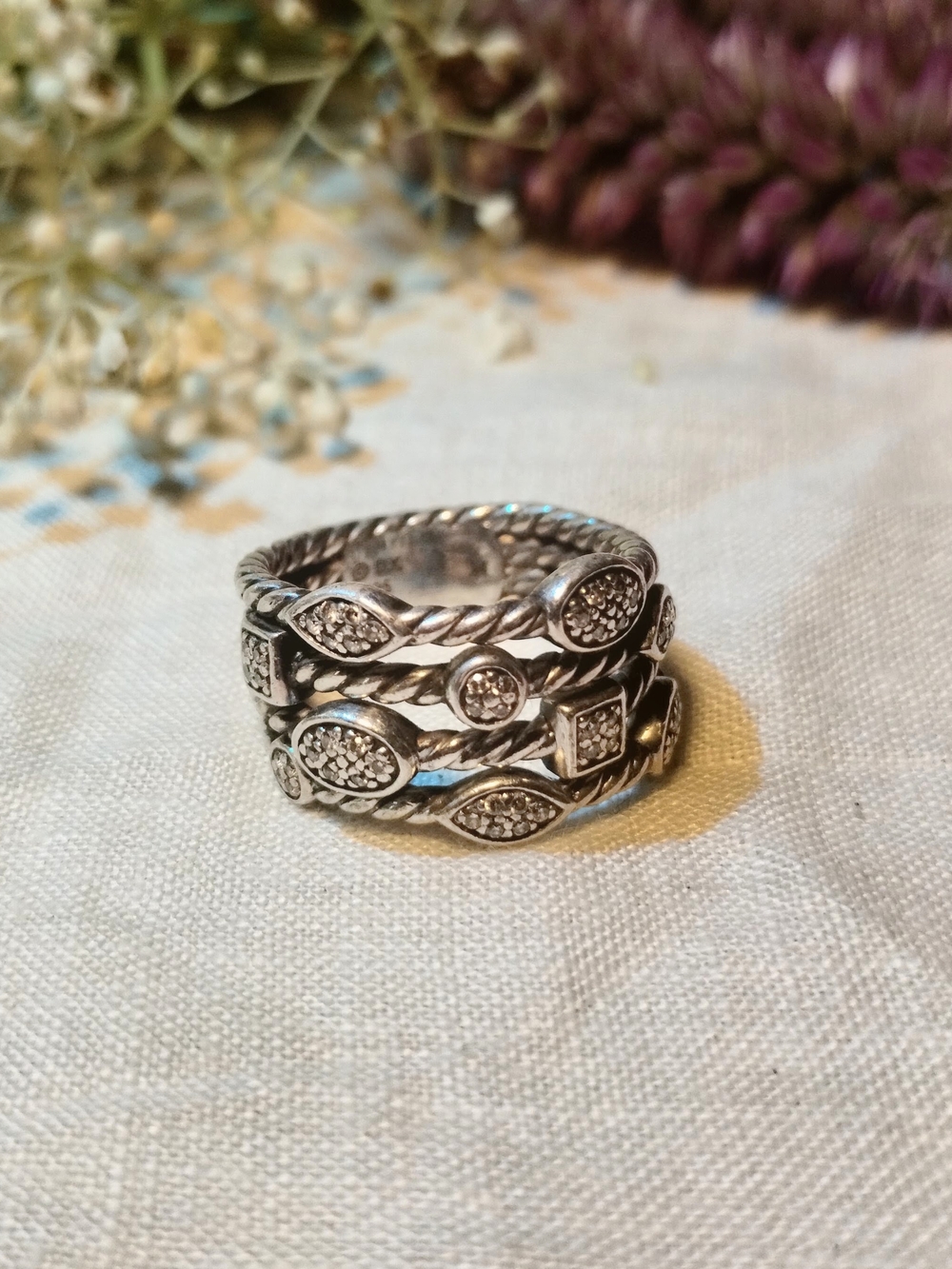 Sterling Silver Pave Stacking Ring - Silver